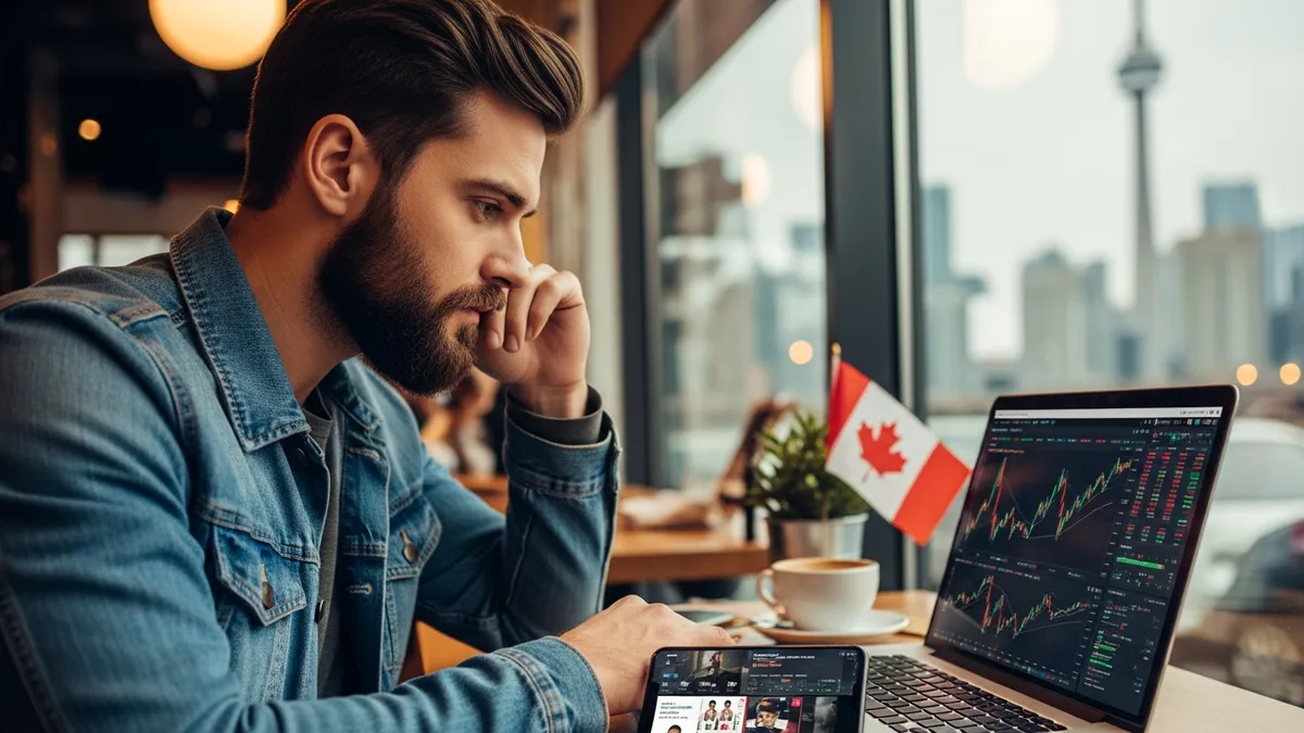 Crypto Arbitrage in Canada 2026: Your Guide to Untapped Profits - A Canadian crypto trader analyzing market data on a laptop in a Toronto cafe - Canada