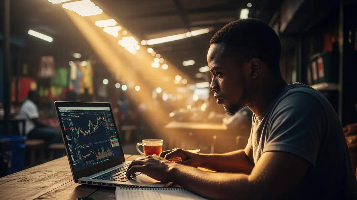 Crypto Arbitrage in Nigeria 2026: Untapped Profit Secrets! - Bitcoin trader in Lagos analyzing arbitrage opportunities on a laptop - Nigeria