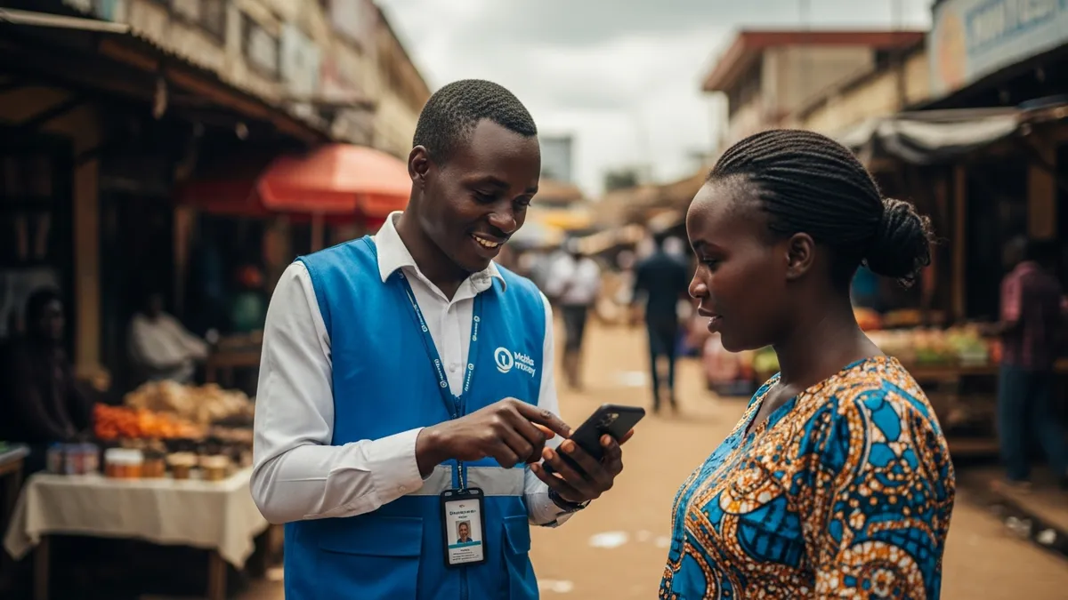 Crypto Arbitrage in Nigeria 2026: Untapped Profit Secrets! - Mobile money agent in Nairobi assisting a customer with a crypto transaction - Nigeria