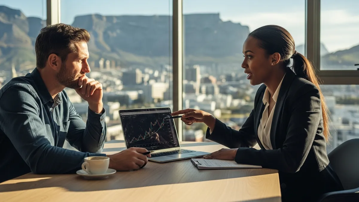 Crypto Arbitrage in South Africa: Your 2026 Profit Guide - A South African financial advisor discussing crypto investments with a client in Cape Town - South Africa