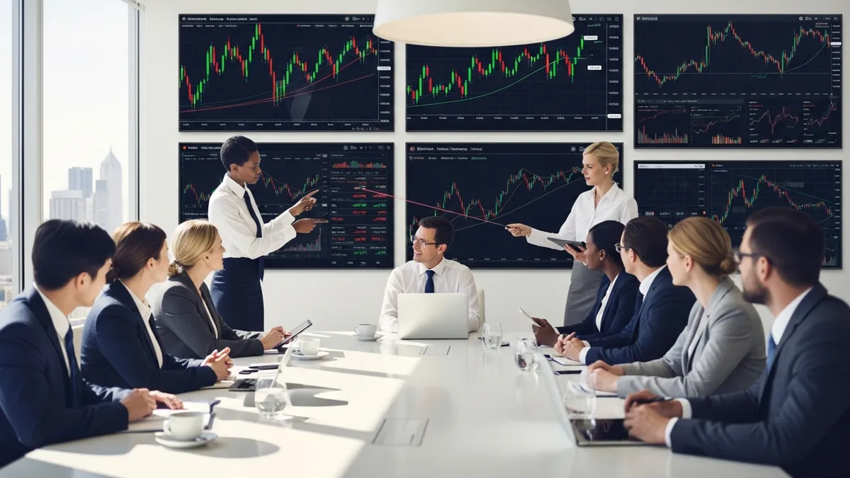 Crypto Arbitrage Trading in 2026: Your Global Profit Guide - International business meeting with crypto charts displayed on screens - cmjzk186f000k148r0eqn85gi