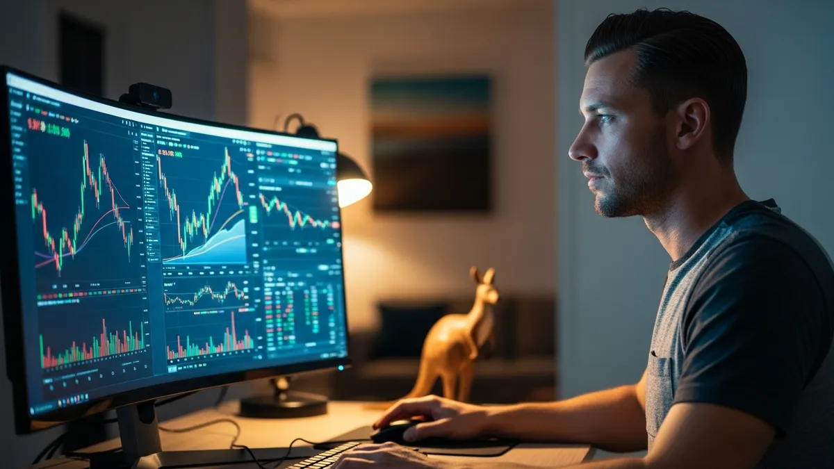 Crypto Arbitrage Trading in Australia: 2026's Hottest Opportunity? - An Australian crypto trader analyzing charts on a computer screen. - Australia