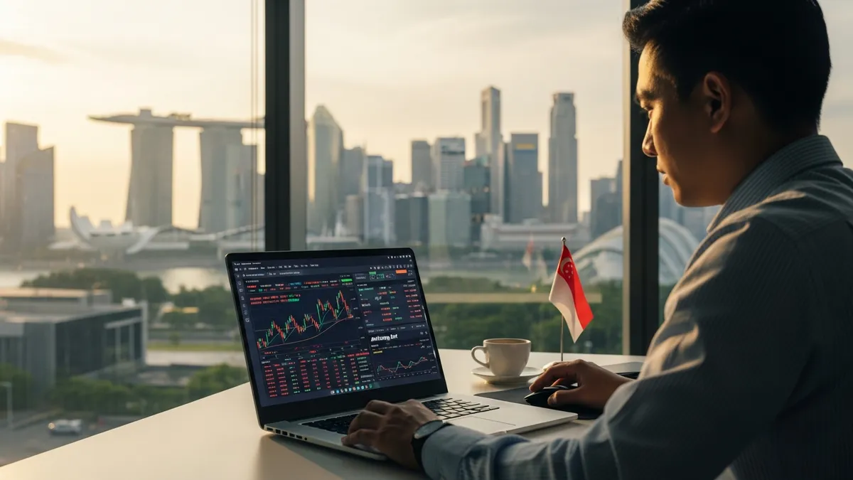 Crypto Arbitrage Trading in Singapore: Your 2026 Guide to Big Profits! - Singaporean trader using a crypto arbitrage bot on a laptop - Singapore