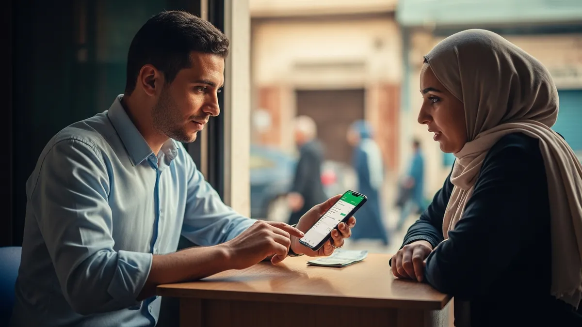 Crypto Exchange in Morocco 2026: Challenges & Scaling Secrets - Mobile money agent in Casablanca assisting a customer - Morocco