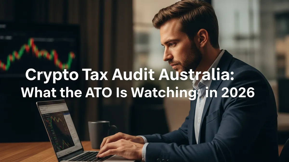 Crypto Tax Audit Australia: What the ATO is Watching in 2026 - Bitcoin trader in Sydney reviewing transaction data on a laptop - Australia