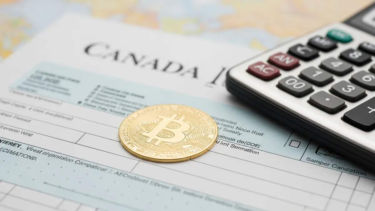 Crypto Tax Audit Canada: Are You Ready for 2026? - A close-up of a Canadian tax form with a calculator and Bitcoin symbol. - Canada