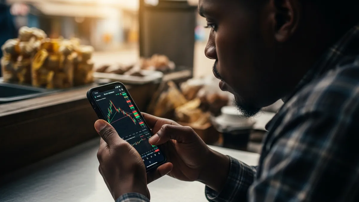 Crypto Tax Audit in Tanzania: What You Need to Know for 2026 - Bitcoin trader in Dar es Salaam checking crypto prices on a smartphone. - Tanzania