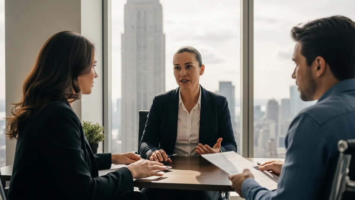 Crypto Tax Audit Survival Guide: What US Investors Need to Know for 2026 - A crypto tax professional consulting with a client in a modern office in New York City. - United States