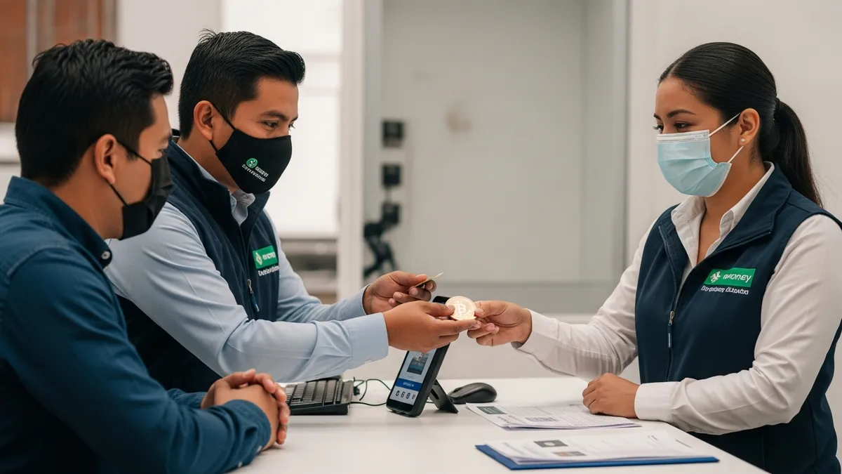 ¡Exchange Crypto en México 2026! Retos, Escalabilidad y Oportunidades - Mobile money agent in Mexico helping a customer with a crypto transaction - Mexico