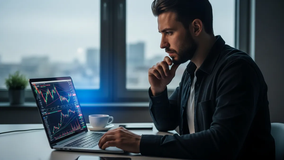 Krypto Arbitrage 2026: Erfolgreich in Deutschland traden! - Bitcoin trader in Berlin analyzing charts on his laptop - Germany