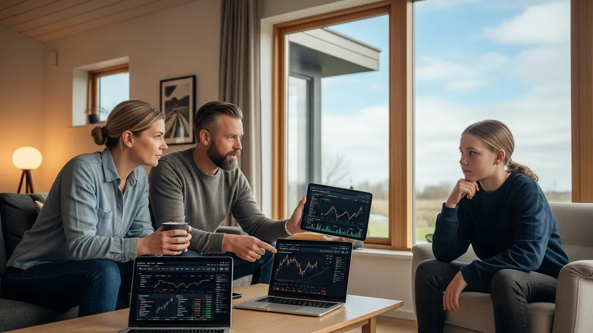 Krypto Arbitrage Trading i Danmark 2026: Tjen på Prisforskelle! - A Danish family discussing crypto investments in their modern home. - Denmark