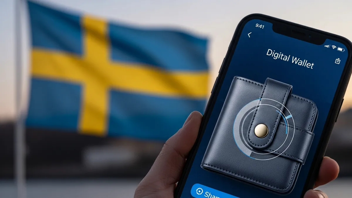 Krypto Börs Starta i Sverige 2026: Din Guide till Utmaningar & Skalning - A secure digital wallet on a smartphone with the Swedish flag in the background - Sweden
