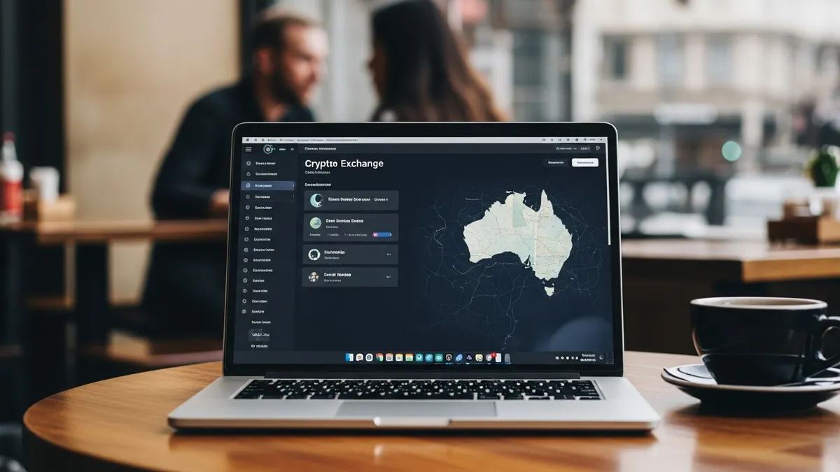 Launch a Crypto Exchange in Australia 2026: Secrets & Challenges - Crypto exchange platform interface on a laptop in a Sydney cafe - Australia