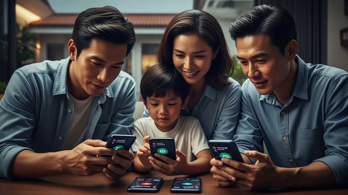 Launch a Crypto Exchange in Singapore 2026: Challenges & Scaling - A Singaporean family using a cryptocurrency exchange app on their mobile phones - Singapore