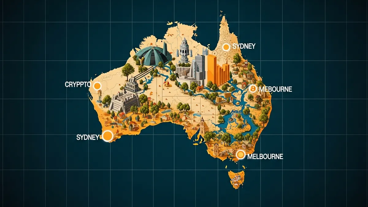 Launch Your Crypto Exchange in Australia 2026: White Label Guide - A visually appealing infographic showcasing the growth of crypto adoption in Australia, with a map highlighting major crypto hubs like Sydney and Melbourne. - Australia