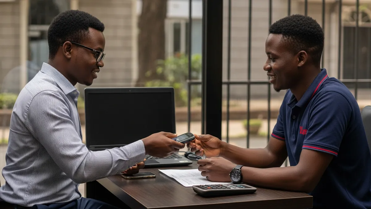 Launch Your Own Crypto Exchange in Nigeria: The 2026 White Label Guide - Mobile money agent in Nairobi assisting a customer with a crypto transaction. - Nigeria