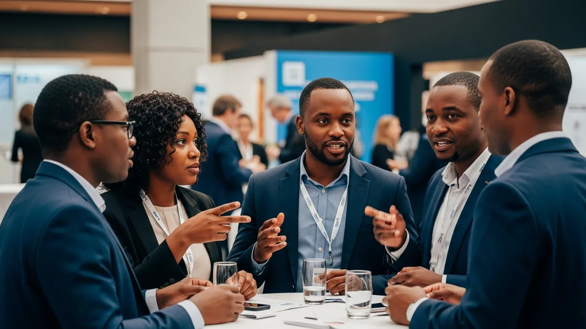 Launch Your Own Crypto Exchange in South Africa: The 2026 White Label Revolution - Group of South African entrepreneurs discussing crypto at a conference. - South Africa