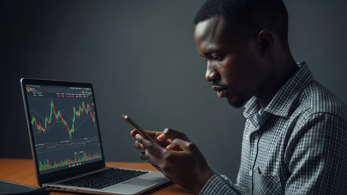 Launch Your Own Crypto Exchange in Uganda: The 2026 White Label Guide - Bitcoin trader in Kampala using a mobile phone to check prices - Uganda