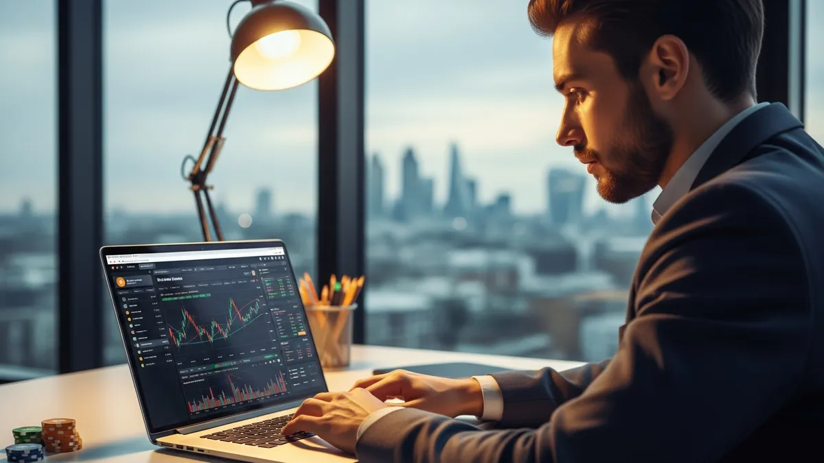 Launch Your UK Crypto Exchange in 2026: The Ultimate White Label Guide - Bitcoin trader in London using a white label exchange platform on their laptop. - United Kingdom