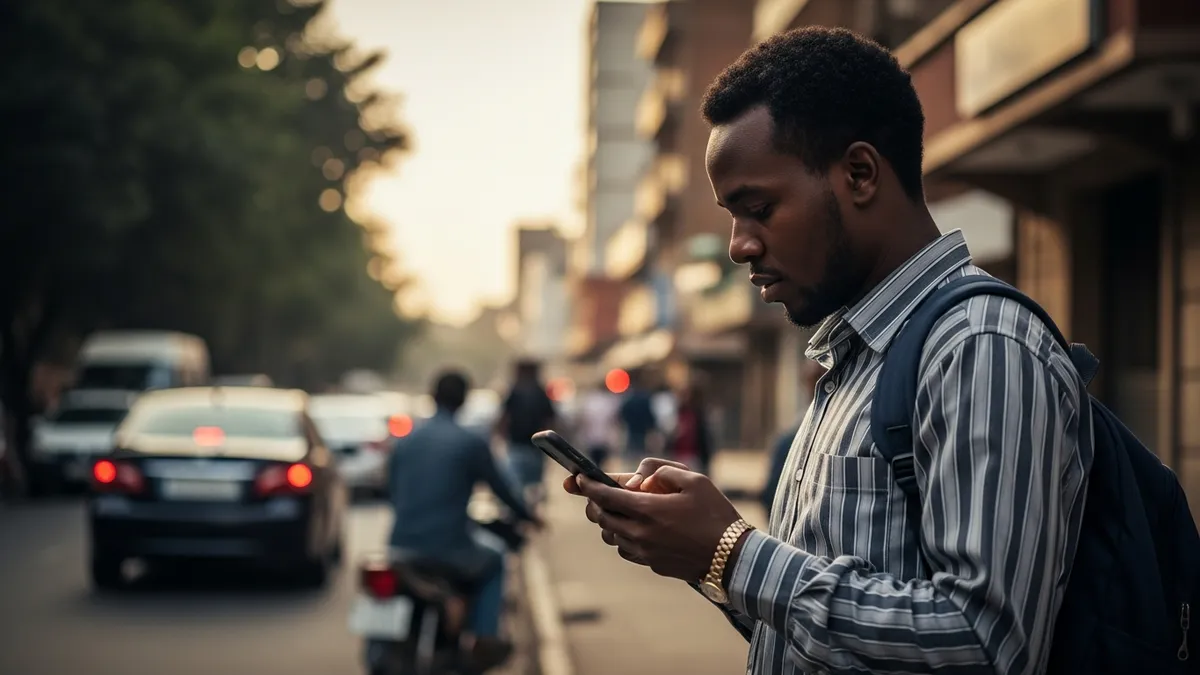 Start a Crypto Exchange in Ethiopia 2026: Challenges & Scaling Secrets - Bitcoin trader in Addis Ababa checking prices on a mobile phone - Ethiopia
