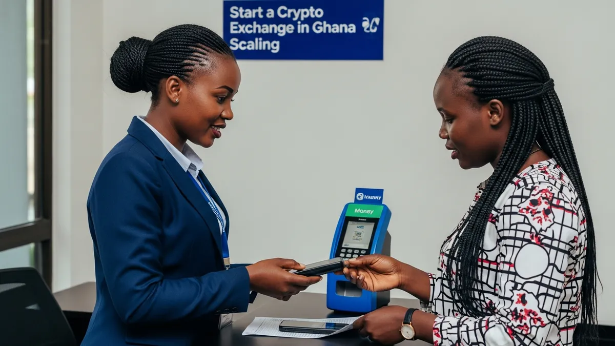 Start a Crypto Exchange in Ghana 2026: Guide, Challenges & Scaling - Mobile money agent in Nairobi assisting a customer - Ghana