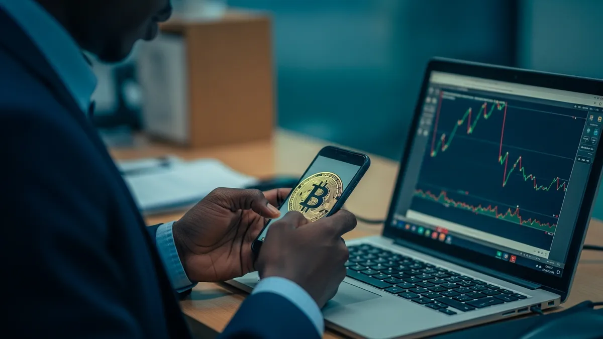 White Label Crypto Exchange Kenya 2026: Your Fast Track to a Thriving Crypto Business! - Bitcoin trader in Nairobi using a mobile phone to check crypto prices. - Kenya