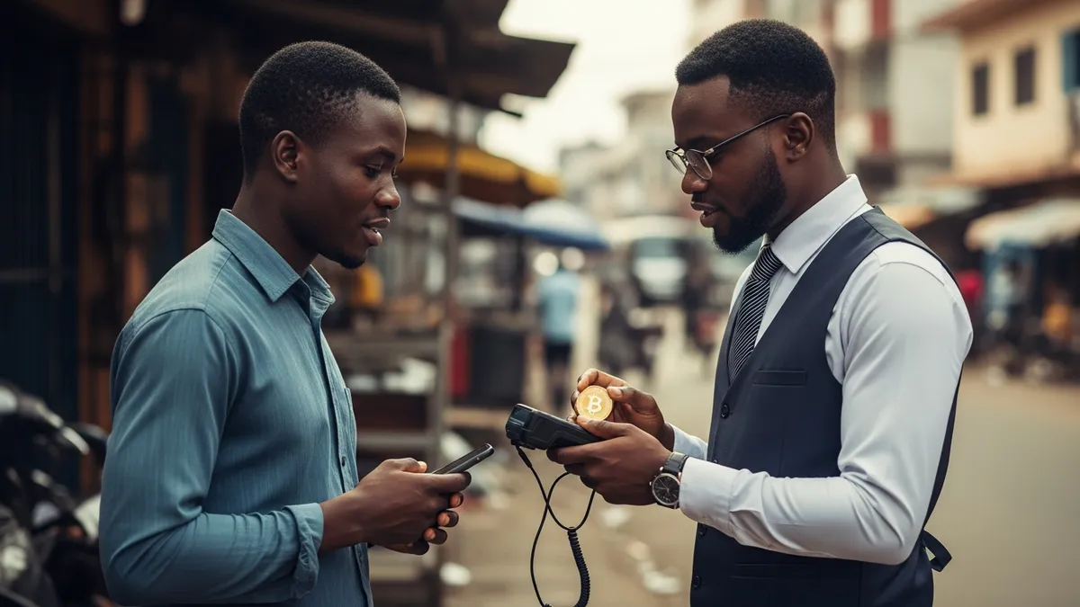 Worried About a Crypto Tax Audit in Ghana? Here's What You Need to Know for 2026 - Mobile money agent in Accra assisting a customer with a crypto transaction. - Ghana